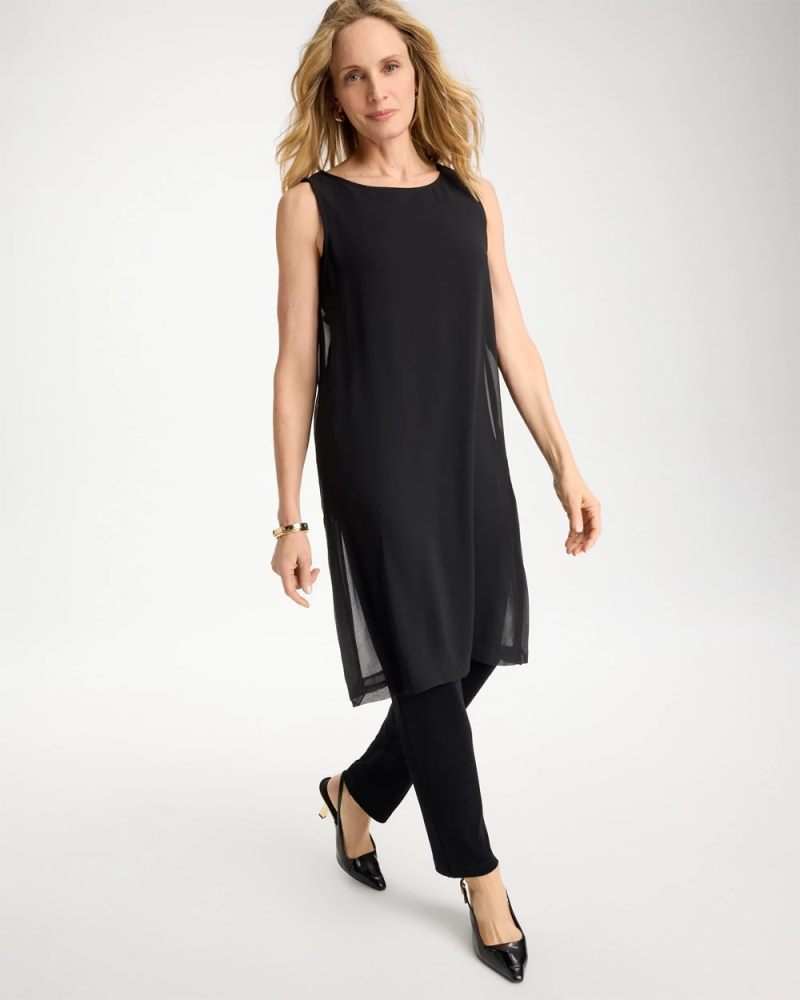 Chicos Travelers™ Layered Chiffon Tunic - TRAVELERS BLACK