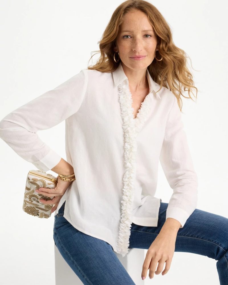 Chicos Linen Flower Embellished Blouse - ALABASTER