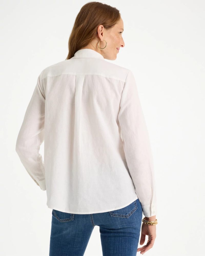Chicos Linen Flower Embellished Blouse - ALABASTER