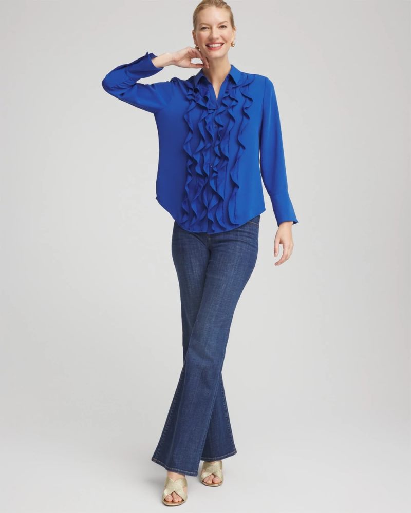 Chicos Ruffle-Trim Chiffon Blouse - COBALT STONE