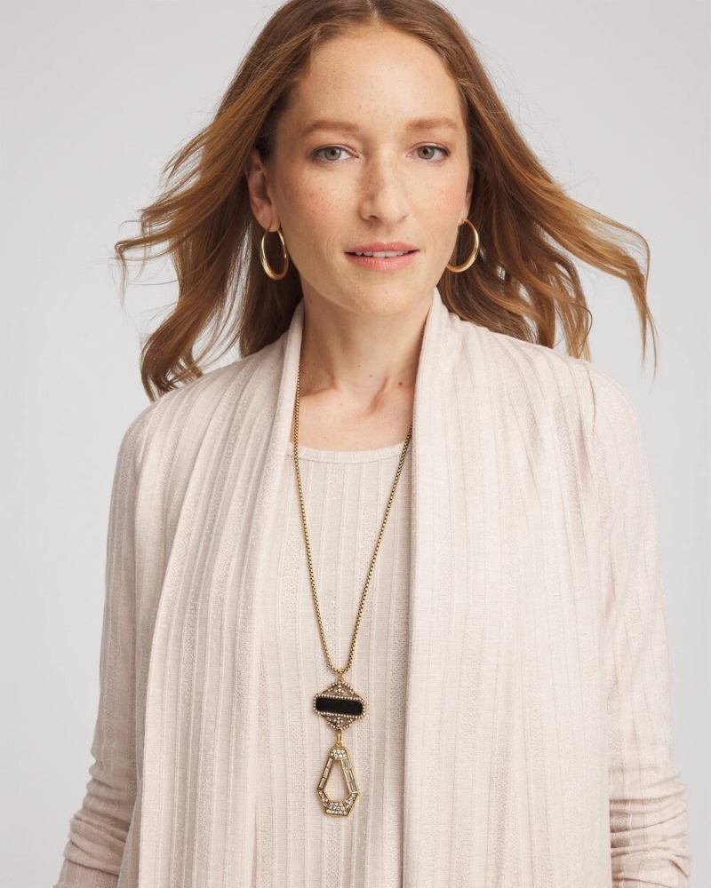 Chicos Adjustable Amulet Pendant Necklace - BLACK/GOLD