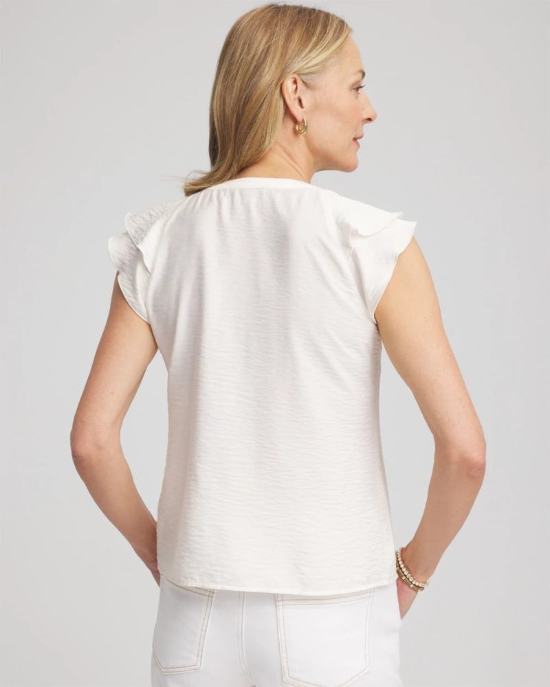 Chicos Crepe Ruffle-Trim Blouse - ECRU