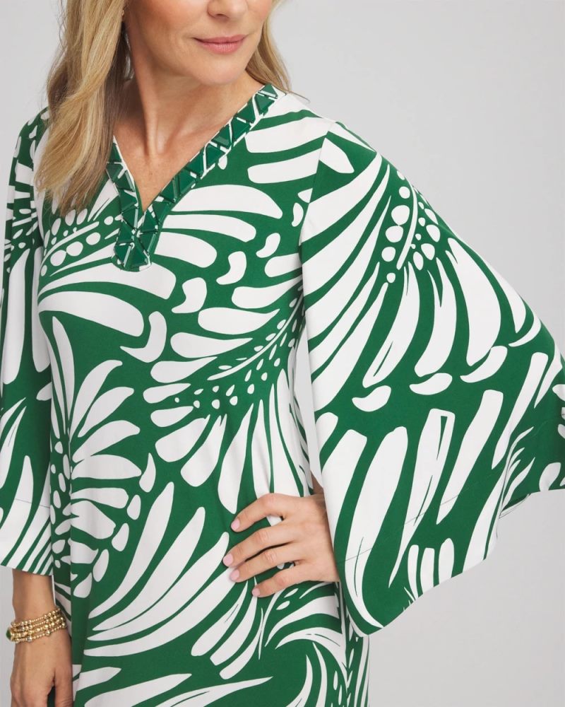 Chicos Palm-Front-Motif Beaded Knit Maxi Dress - PALM LEAF