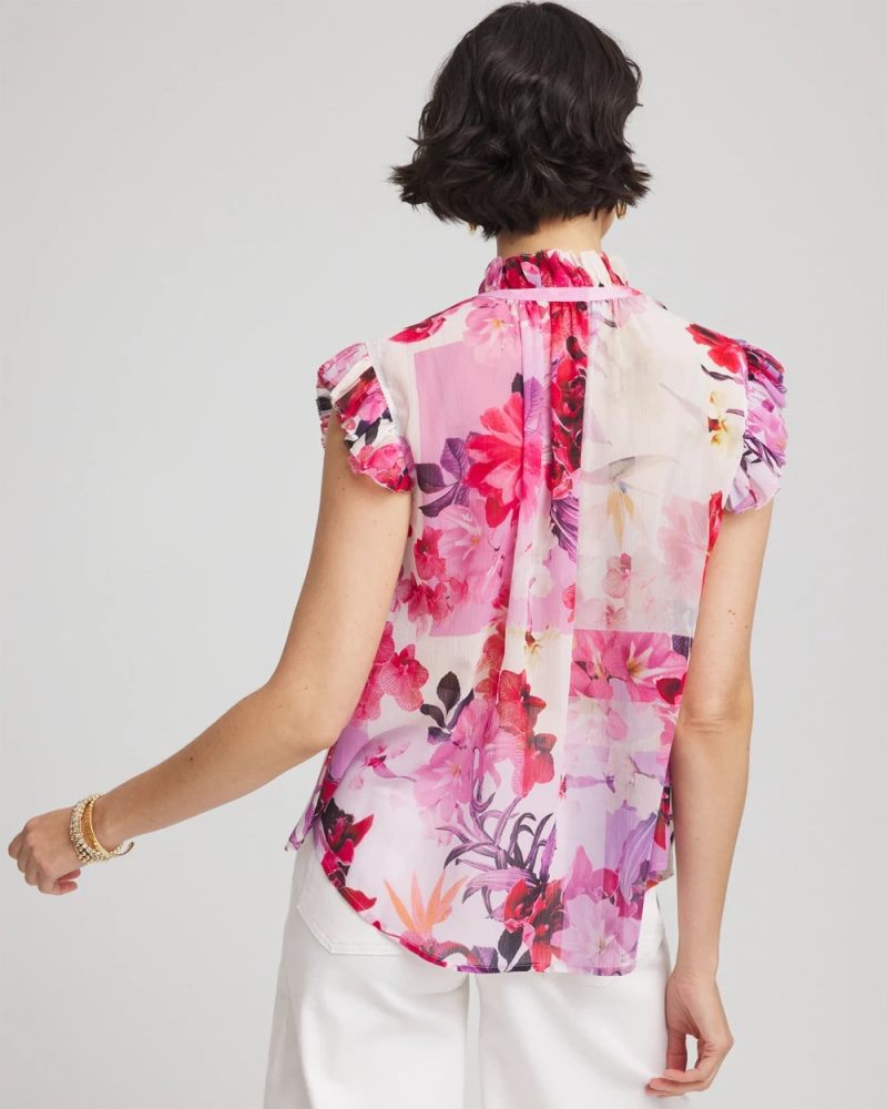 Chicos Floral Ruffle Collar Blouse - PLUM SHADE