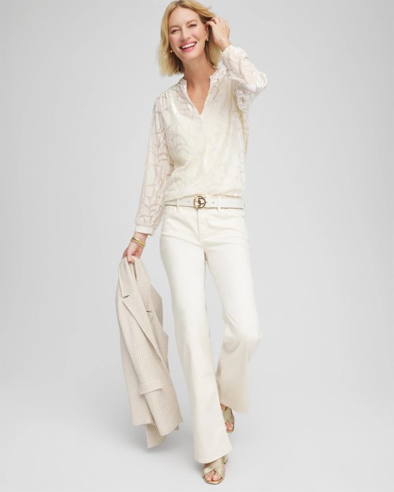 Chicos Cream Burnout Pullover Blouse - ENGLISH CREAM