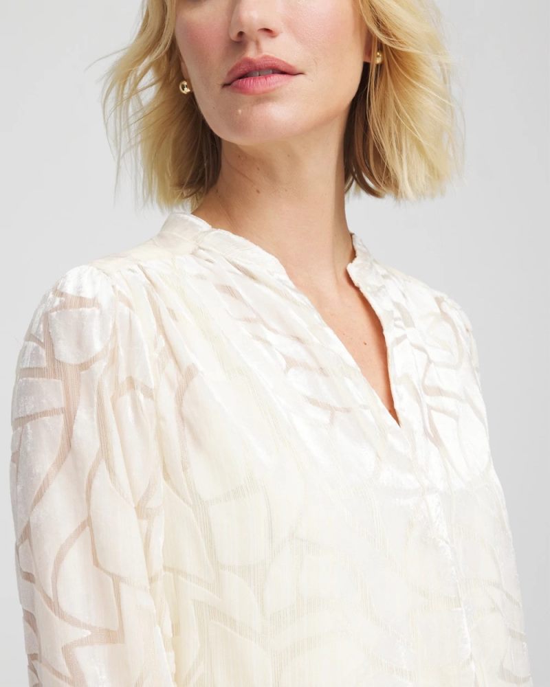 Chicos Cream Burnout Pullover Blouse - ENGLISH CREAM