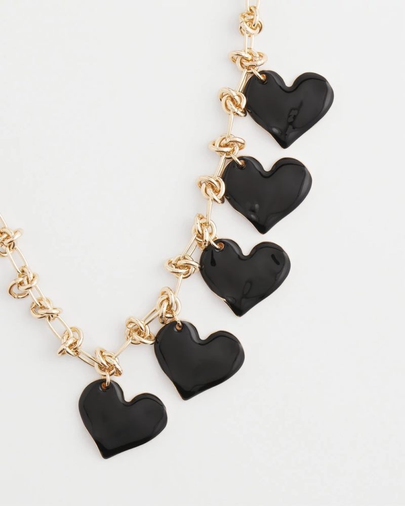 Chicos Black Heart Drop Off Necklace - BLACK
