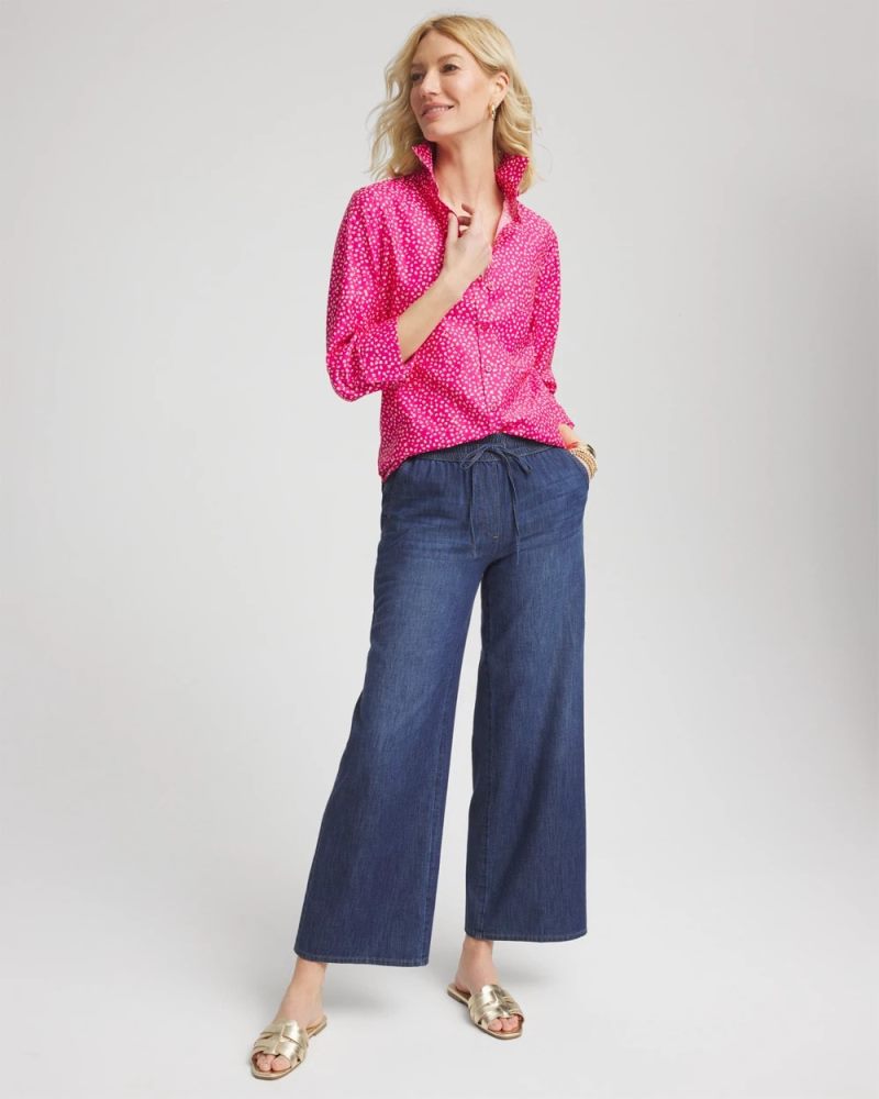 Chicos No Iron Cheetah Stretch Shirt - CRUSHED BERRIES