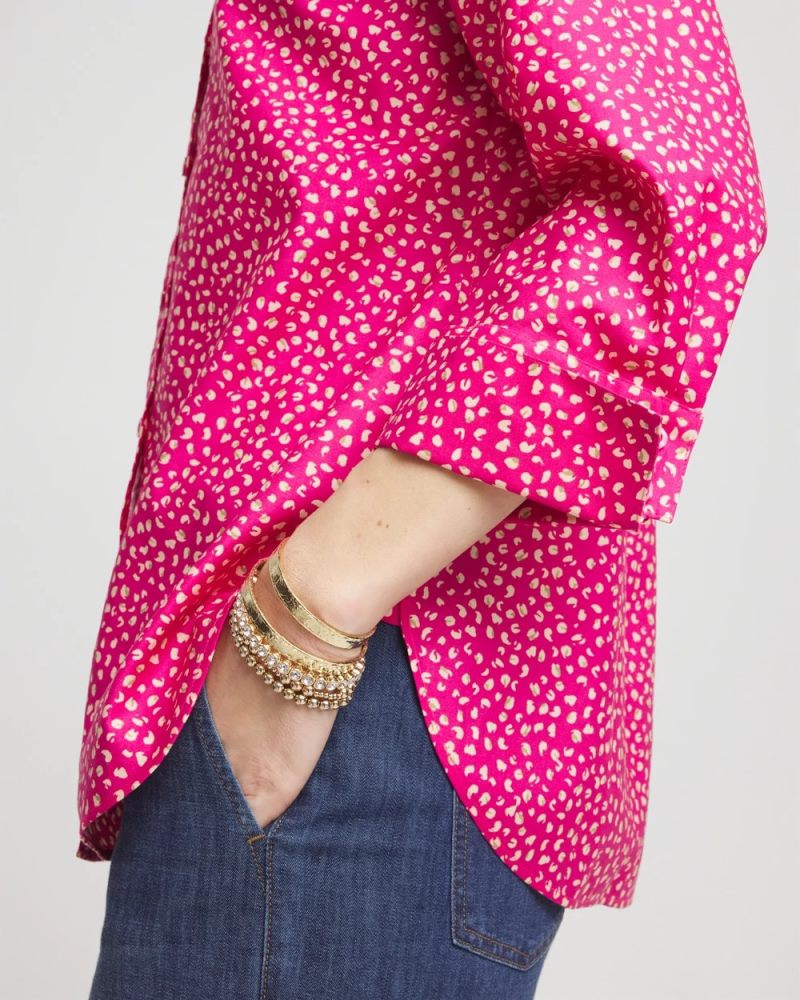 Chicos No Iron Cheetah Stretch Shirt - CRUSHED BERRIES