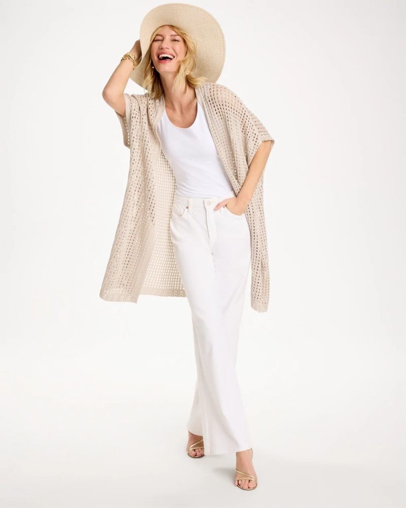 Chicos Crochet Knit Belted Ruana - NEUTRAL