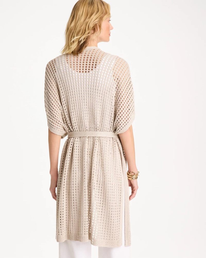 Chicos Crochet Knit Belted Ruana - NEUTRAL