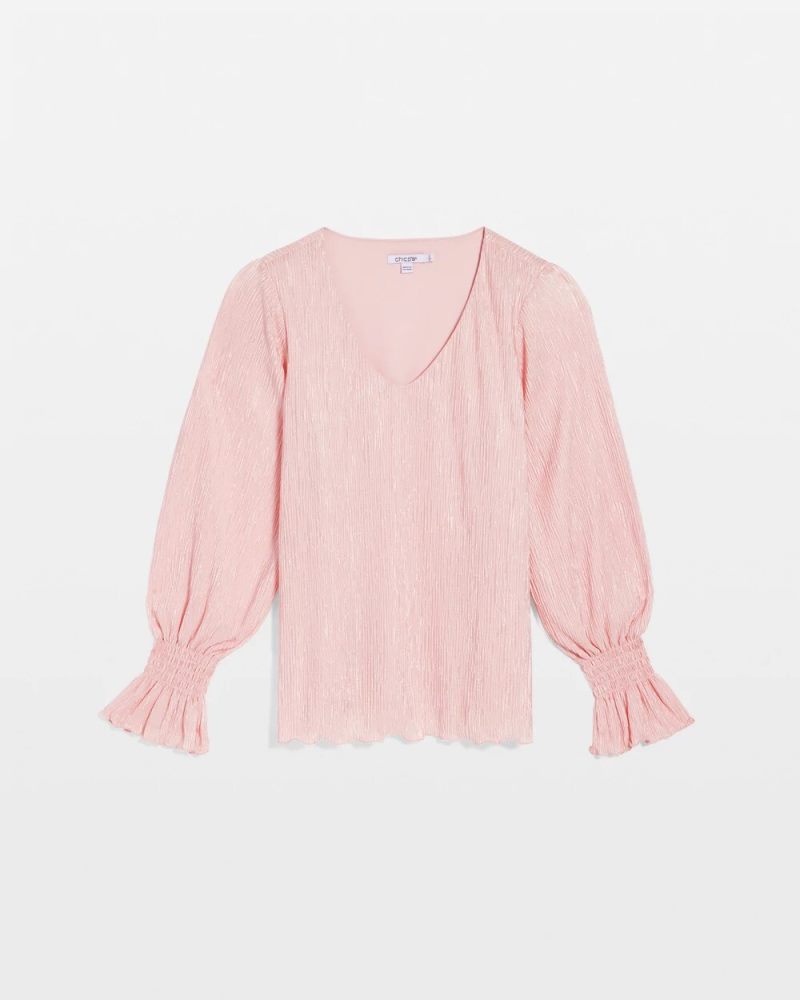 Chicos Crinkle Bodre Voop Neck Top - BLUSHED