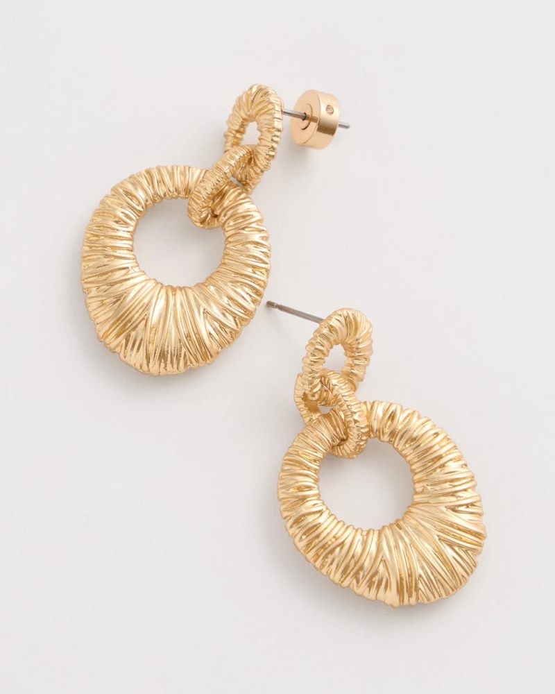 Chicos Crinkle Goldtone Doorknocker Earrings - GOLD