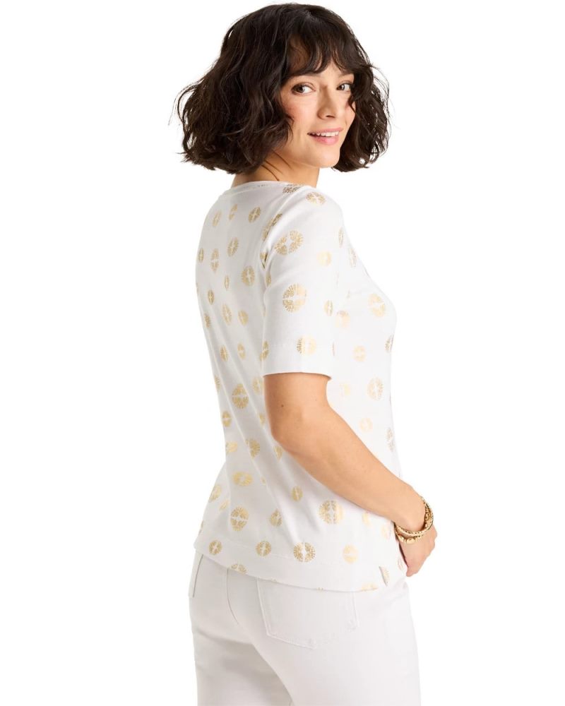 Chicos Stamped Pima Elbow Sleeve Tee - ALABASTER