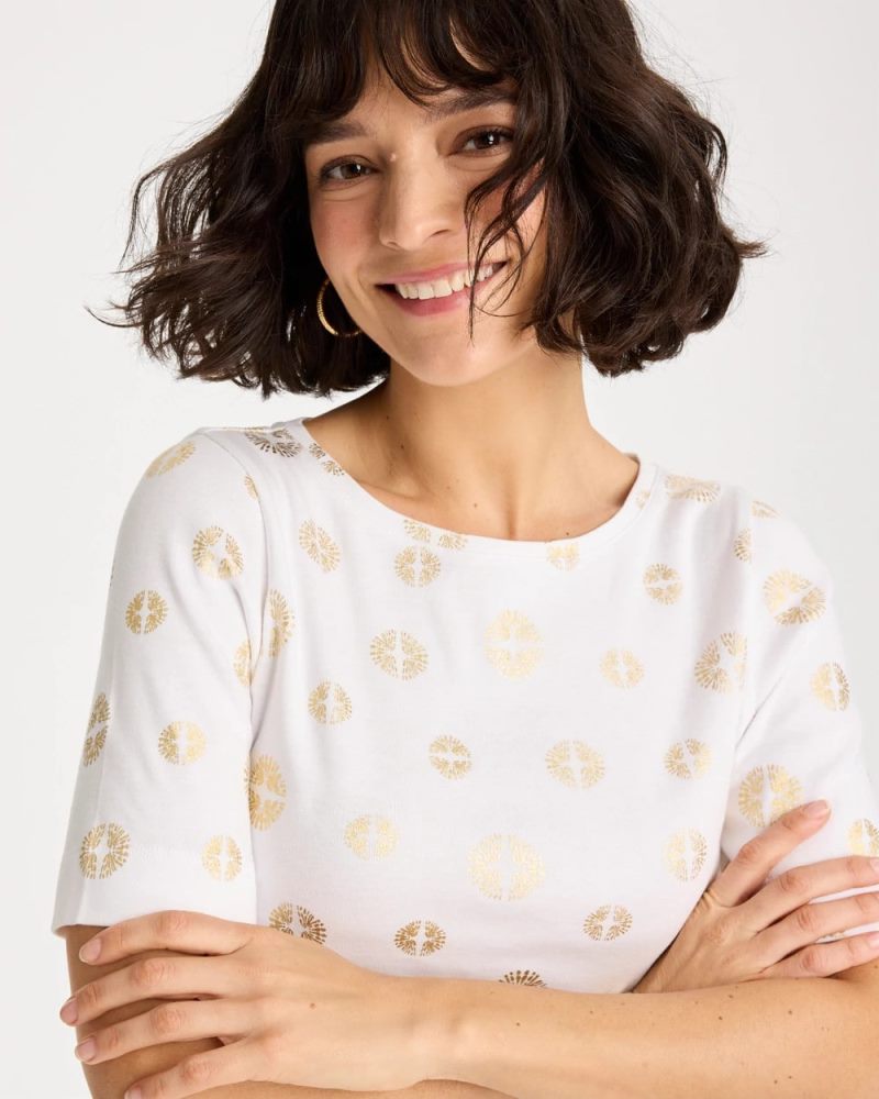 Chicos Stamped Pima Elbow Sleeve Tee - ALABASTER