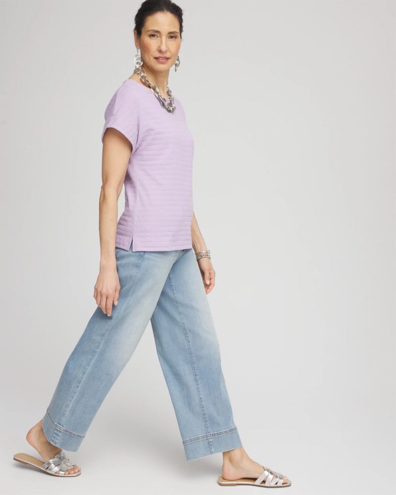 Chicos Cap Sleeve Textured Tee - GENTLE LAVENDER