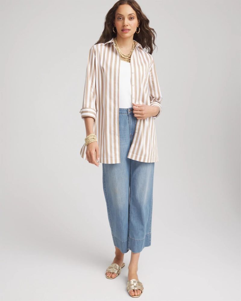 Chicos No Iron Neutral Striped Tunic - CAFE AROMA