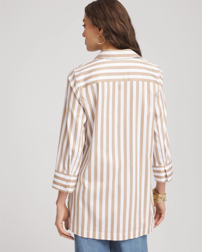 Chicos No Iron Neutral Striped Tunic - CAFE AROMA