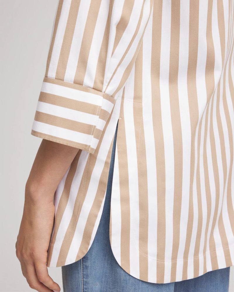 Chicos No Iron Neutral Striped Tunic - CAFE AROMA