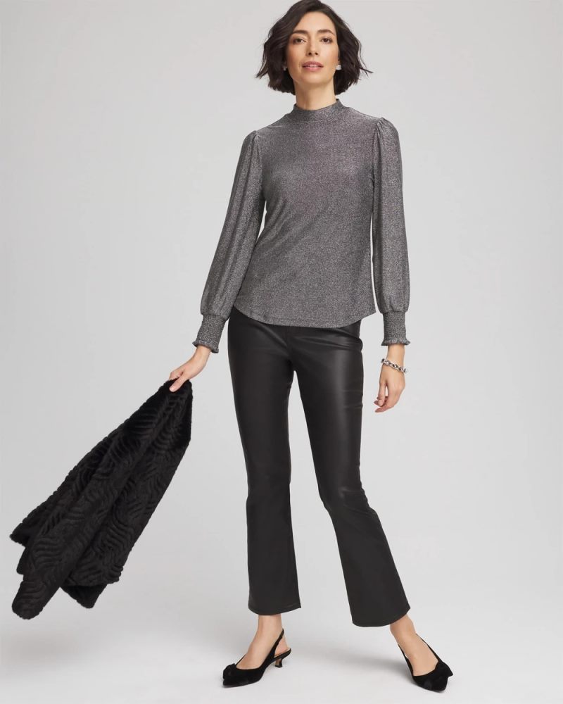 Chicos Sparkle Smocked Top - SILVER GLITTER