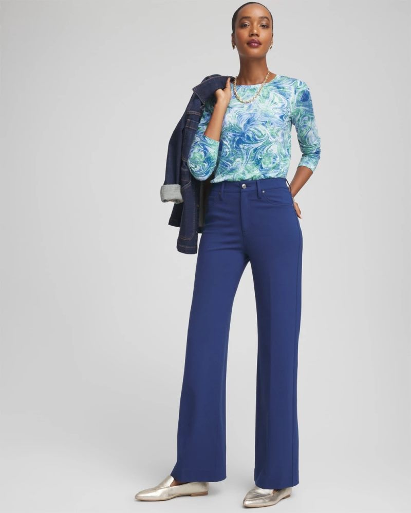 Chicos Five-Pocket Wide-Leg Ponte Pants - DUSKY BLUE