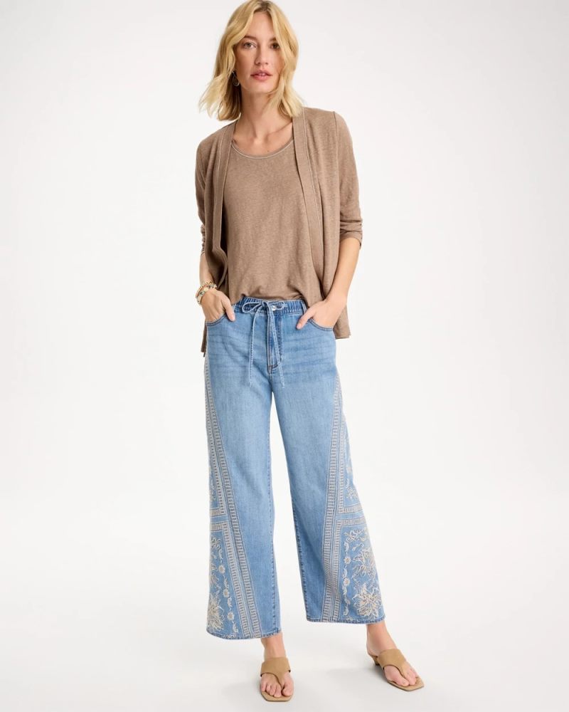 Chicos Floral Geo Wide-Leg Drawstring Jeans - INDIGO