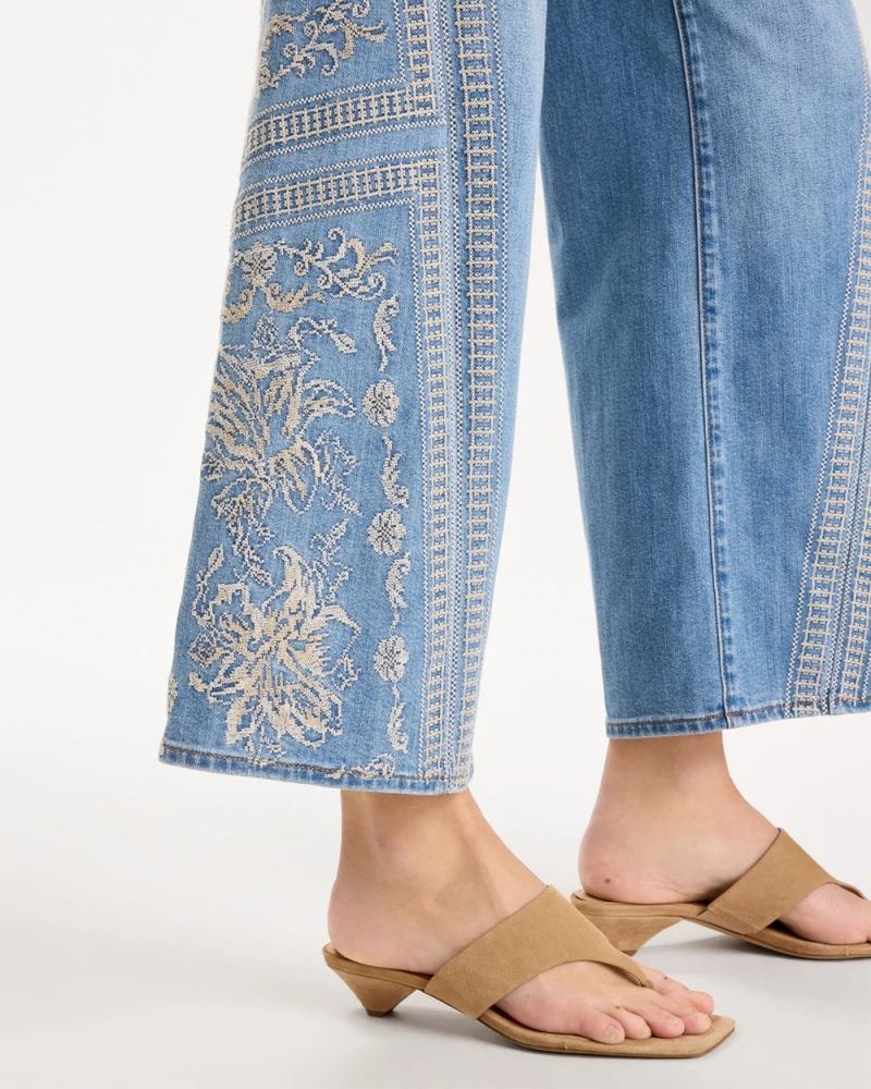 Chicos Floral Geo Wide-Leg Drawstring Jeans - INDIGO