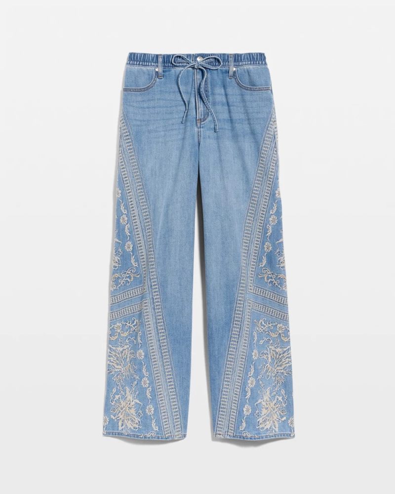 Chicos Floral Geo Wide-Leg Drawstring Jeans - INDIGO