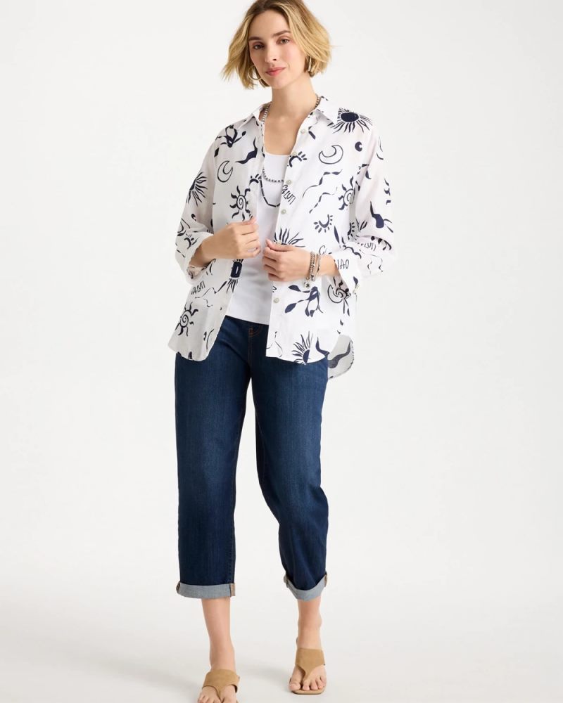 Chicos No Iron Linen Beach Shirt - PASSPORT BLUE