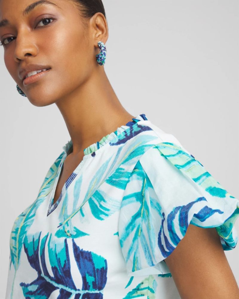 Chicos Notch Neck Cap Sleeve Tee - PARADISO BLUE
