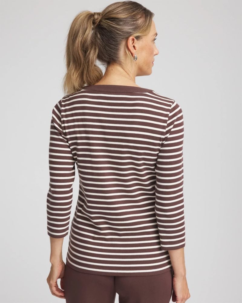 Chicos Zenergy® Ribbed Striped Henley Tee - ESPRESSO