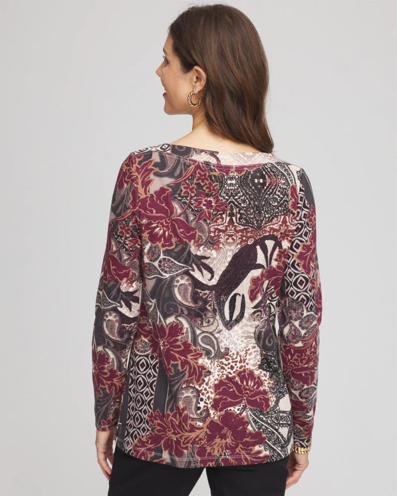 Chicos Printed Pima Cotton Bateau-Neck Tee - ROCKY MOUNTAIN