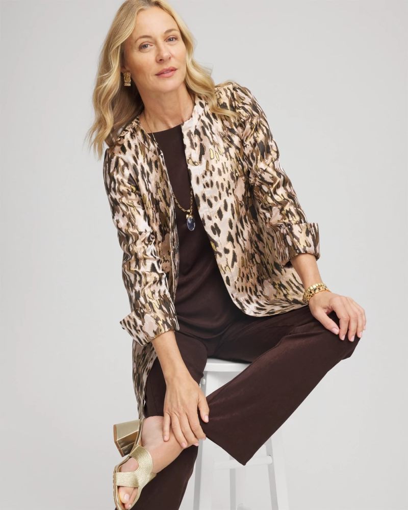 Chicos Travelers™ Collection Animal Jacquard Jacket - DEEP TAUPE