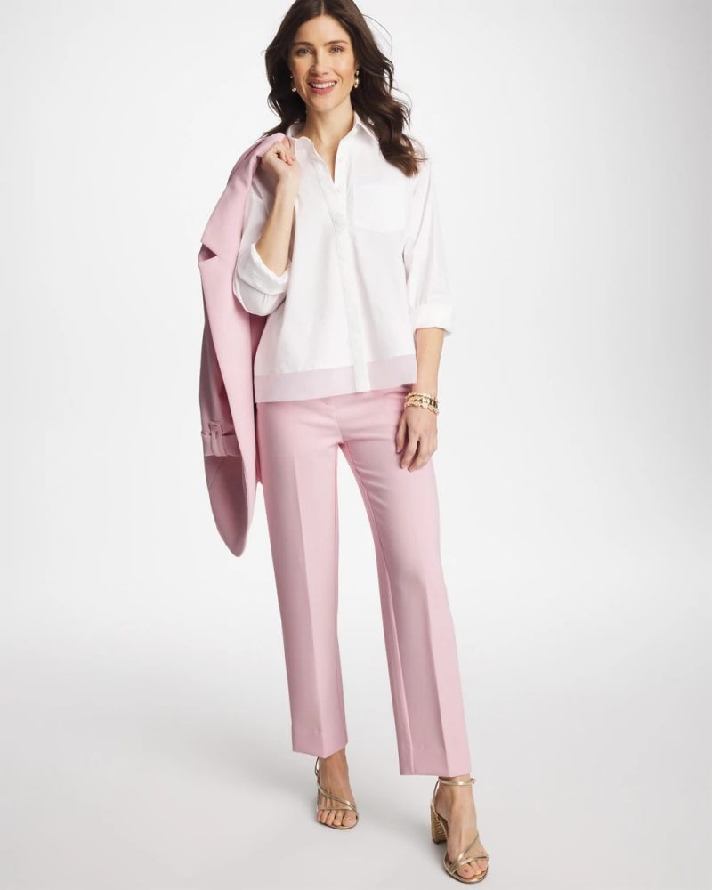 Chicos Textured Straight Tapered Ankle Pants - SWEET BLOSSOM