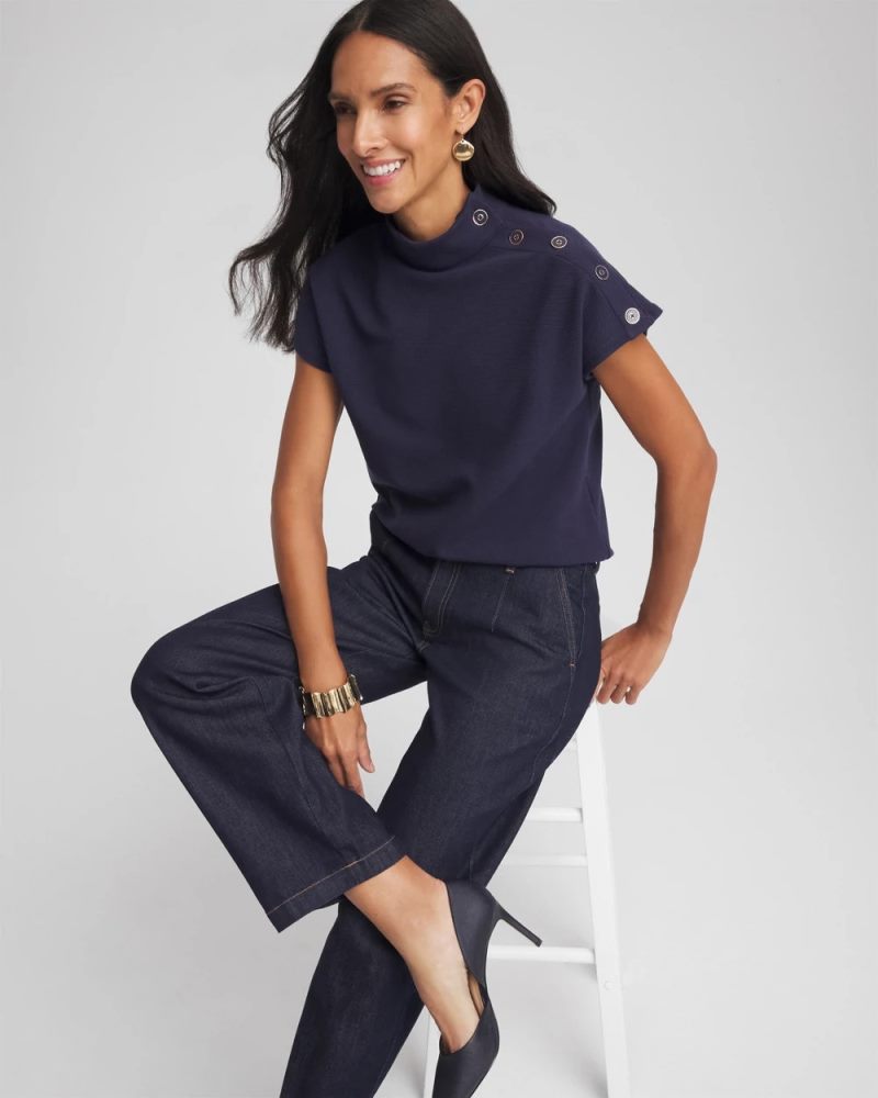 Chicos Ottoman Cap Sleeve Tee - PASSPORT BLUE