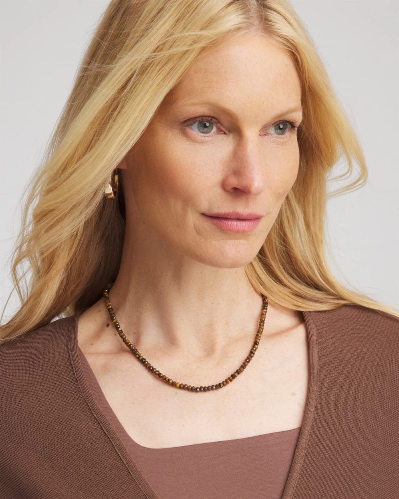 Chicos Genuine Tiger's Eye Stone Necklace - NEUTRAL