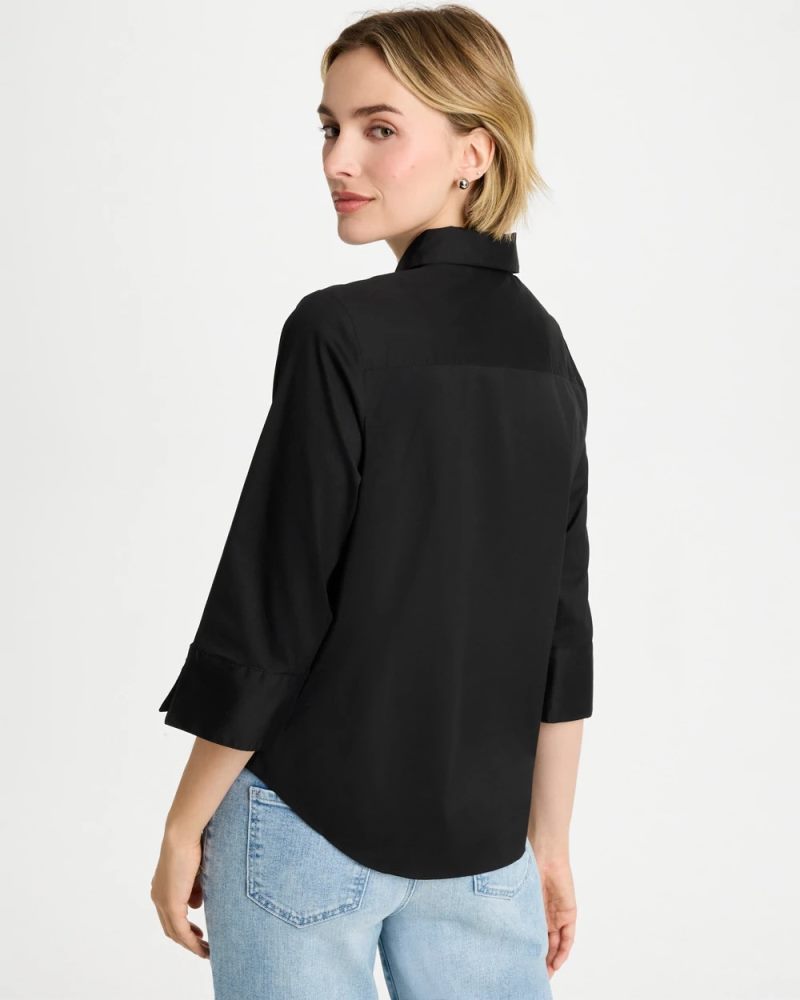 Chicos Poplin Cotton Tie-Front Top - BLACK