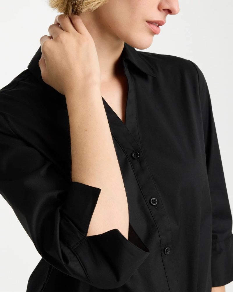 Chicos Poplin Cotton Tie-Front Top - BLACK