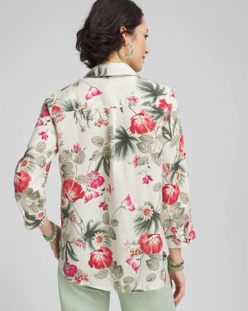 Chicos No Iron Garden Floral Linen Shirt - RIVER ROCK