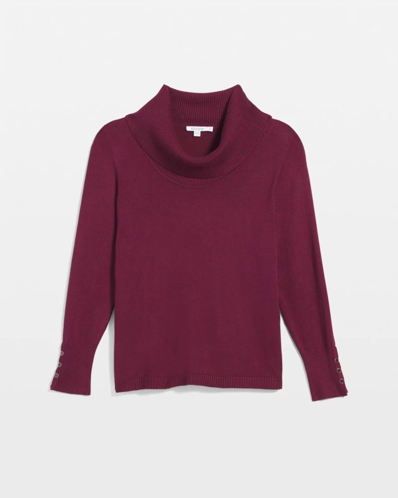 Chicos Cowlneck Long-Sleeved Sweater - DEEP CHIANTI