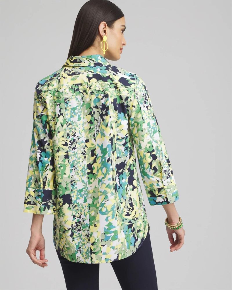Chicos No Iron Stretch Floral 3/4 Sleeve Tunic - VERDANT GREEN