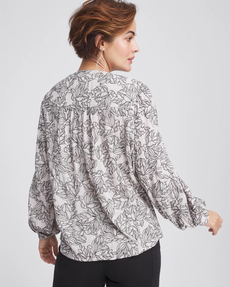 Chicos Crepe Embroidered Blouse - SMOKEY TAUPE