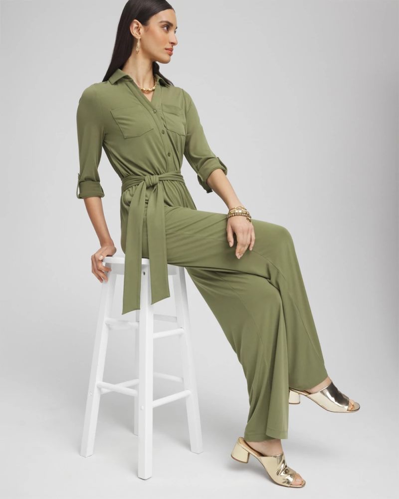 Chicos Belted Jersey Maxi Jumpsuit - RUSTIC OLIVE