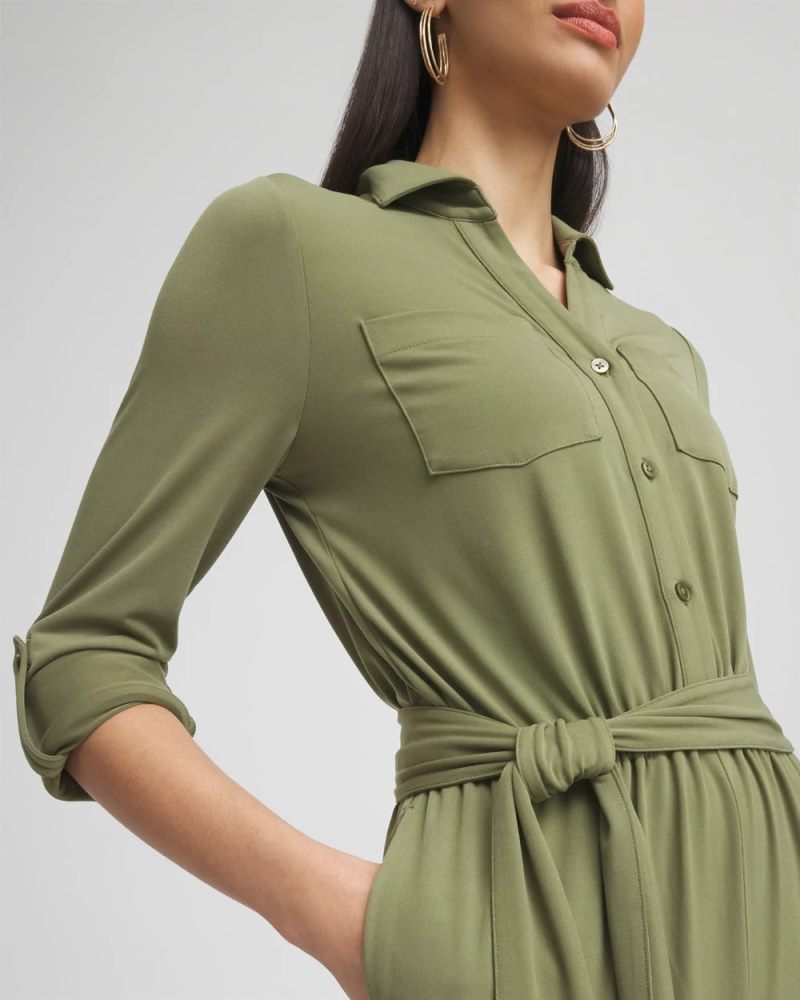 Chicos Belted Jersey Maxi Jumpsuit - RUSTIC OLIVE