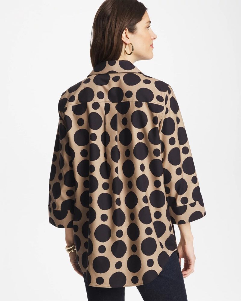 Chicos No Iron Stretch Global Dots Popover Tunic - CATTAIL BROWN