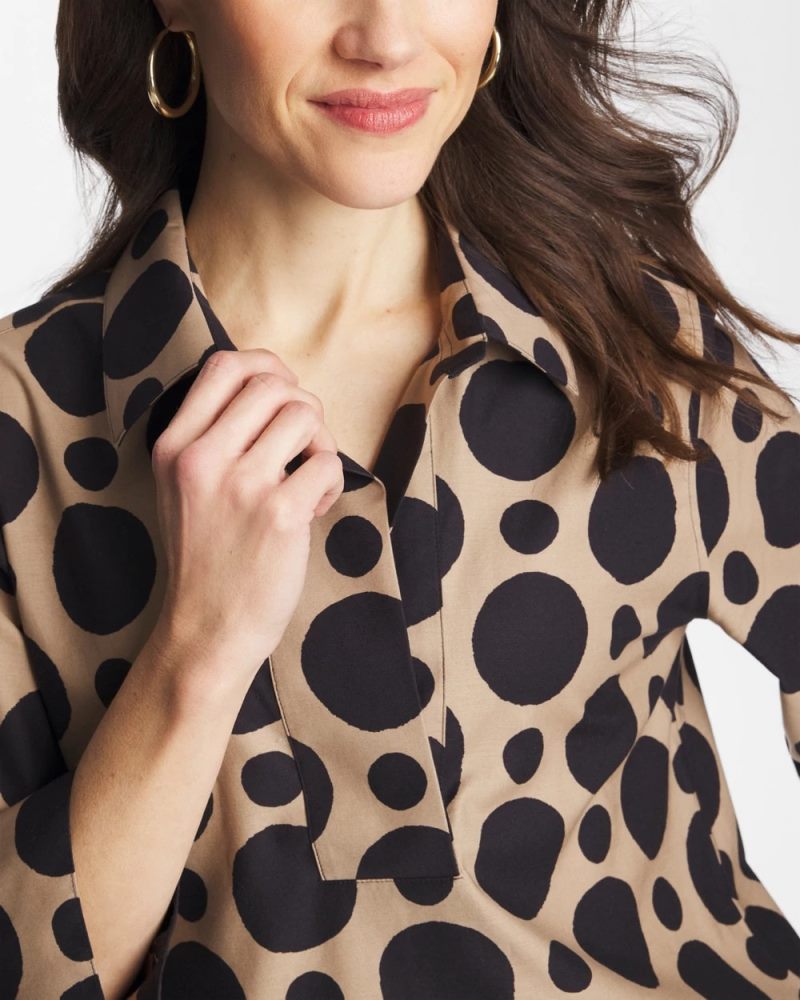 Chicos No Iron Stretch Global Dots Popover Tunic - CATTAIL BROWN