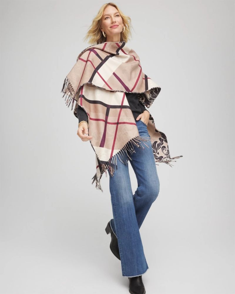 Chicos Reversible Printed Fringe Ruana - CHAMPAGNE FIZZ
