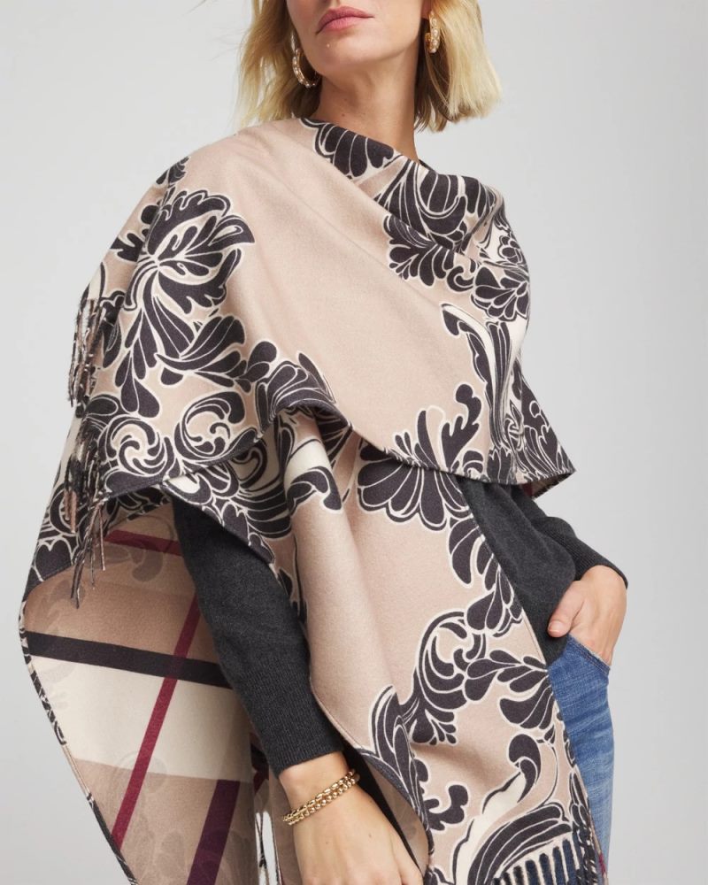 Chicos Reversible Printed Fringe Ruana - CHAMPAGNE FIZZ