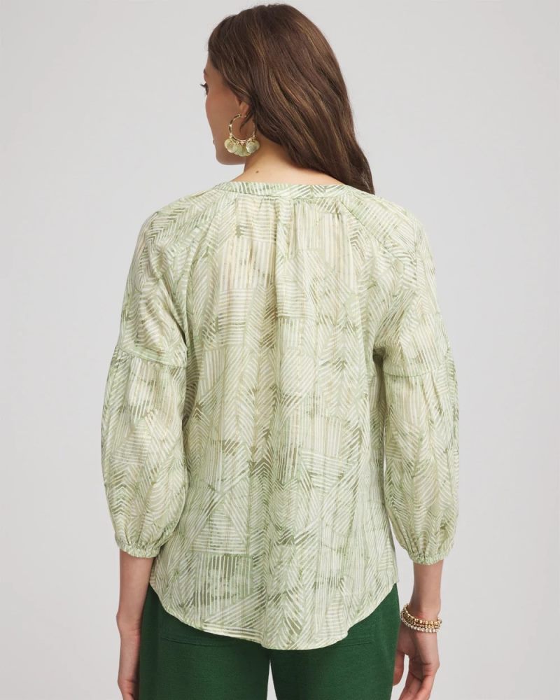 Chicos Lurex Stripe Cotton Blouse - SALTED LIME