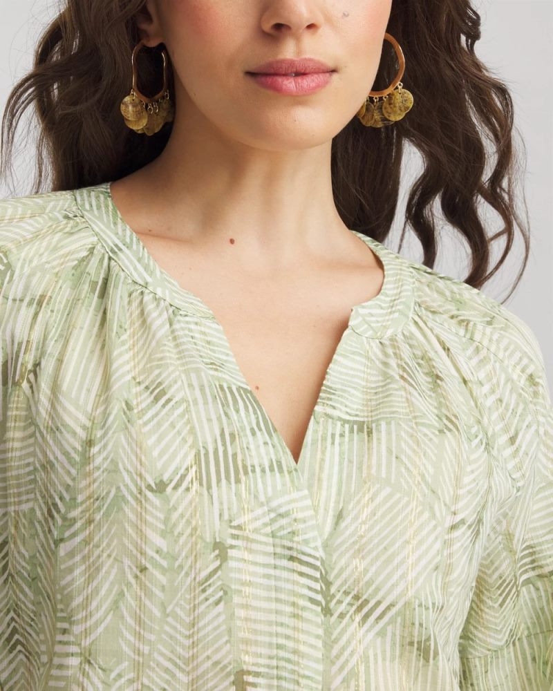Chicos Lurex Stripe Cotton Blouse - SALTED LIME